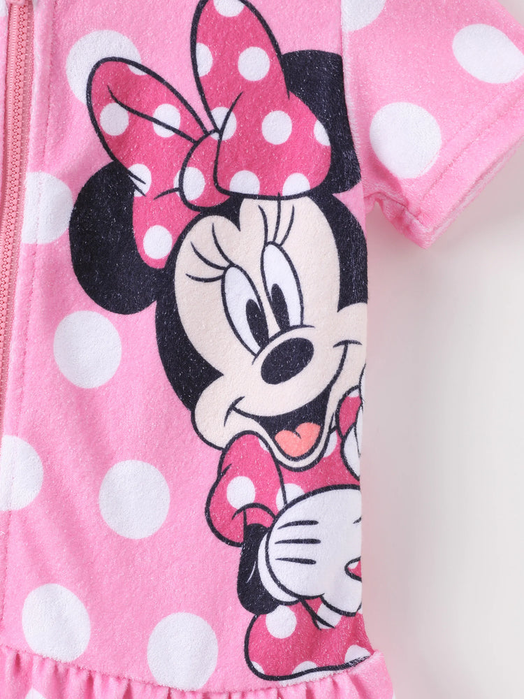 Disney Micky und Freunde Kleinkind Mädchen 1 Stück Minnie Maus Polka Dot Muster Kapuzenreißverschluss Rüschensaum Schwimmen Vertuschung rosa