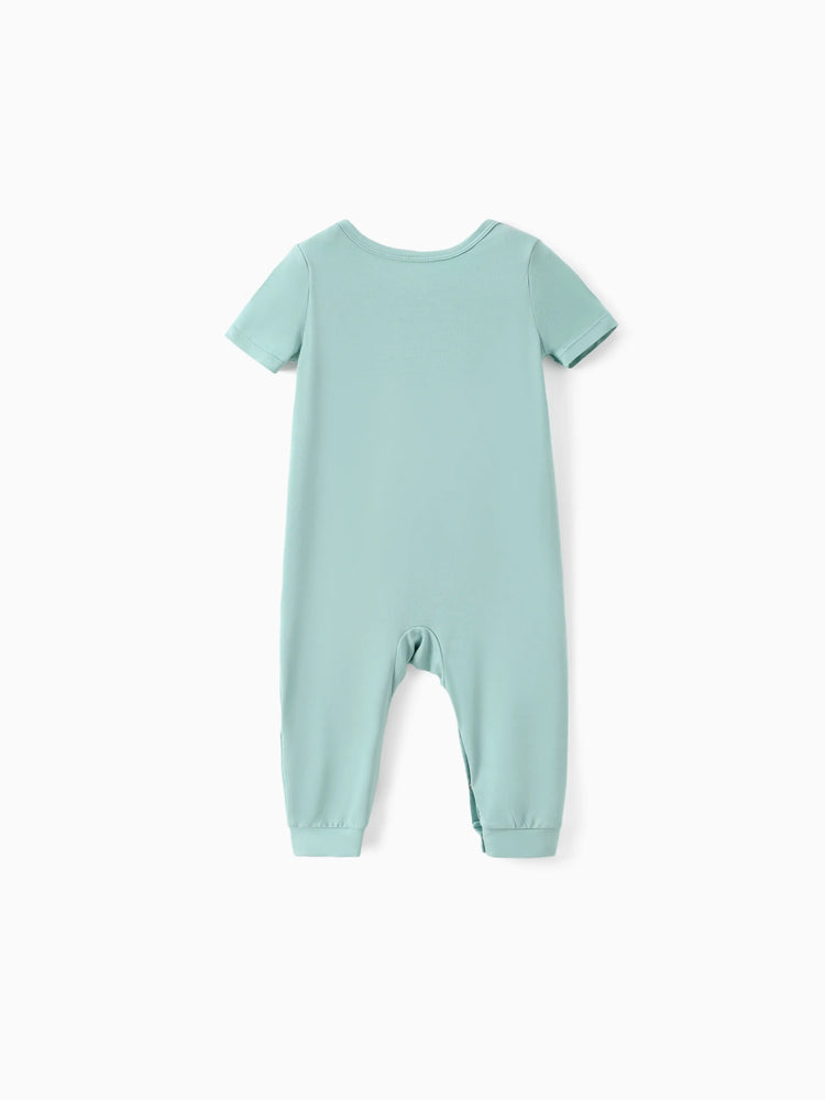 Bamboo Family Pajamas Solid Color Green Short Sleeve Matching Pajama Set ( Snug-Fitting for Children ) Green