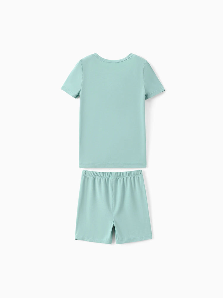 Bamboo Family Pajamas Solid Color Green Short Sleeve Matching Pajama Set ( Snug-Fitting for Children ) Green