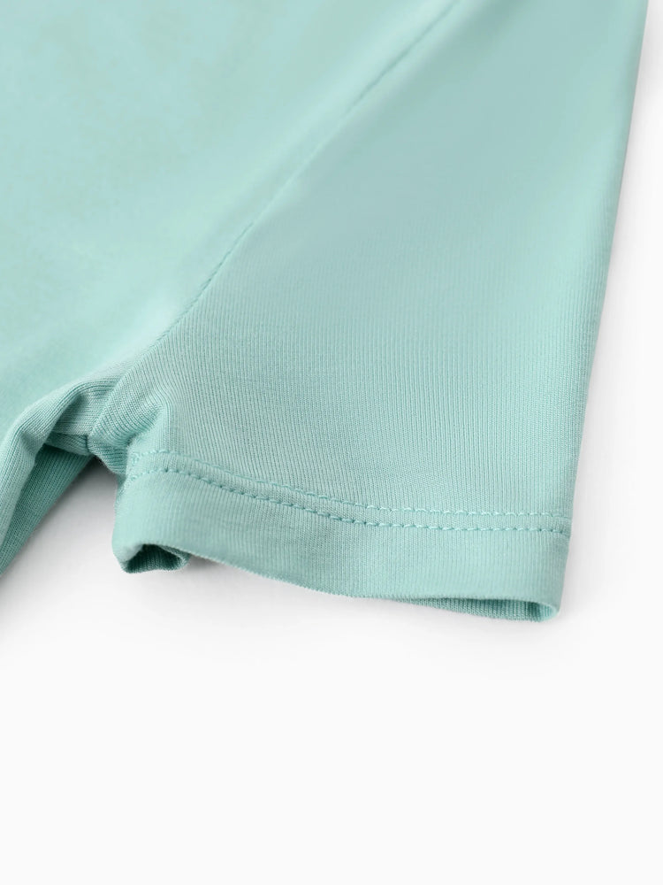 Bamboo Family Pajamas Solid Color Green Short Sleeve Matching Pajama Set ( Snug-Fitting for Children ) Green