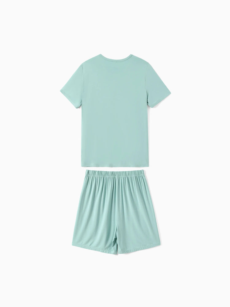 Bamboo Family Pajamas Solid Color Green Short Sleeve Matching Pajama Set ( Snug-Fitting for Children ) Green