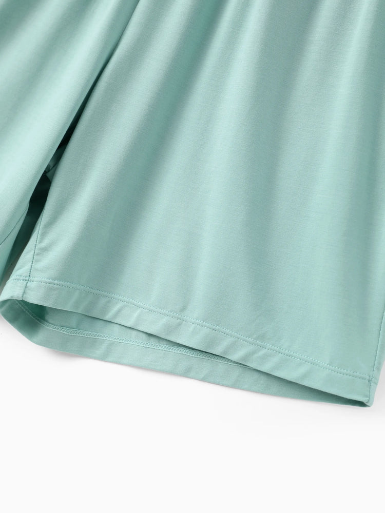 Bamboo Family Pajamas Solid Color Green Short Sleeve Matching Pajama Set ( Snug-Fitting for Children ) Green