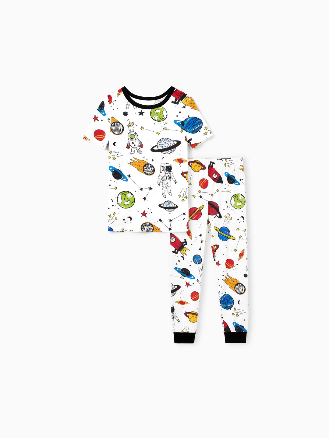 Bambus Familie Pyjamas Space Theme Print Kurzärmeliges passendes Pyjama-Set (eng anliegend für Kinder) weiß