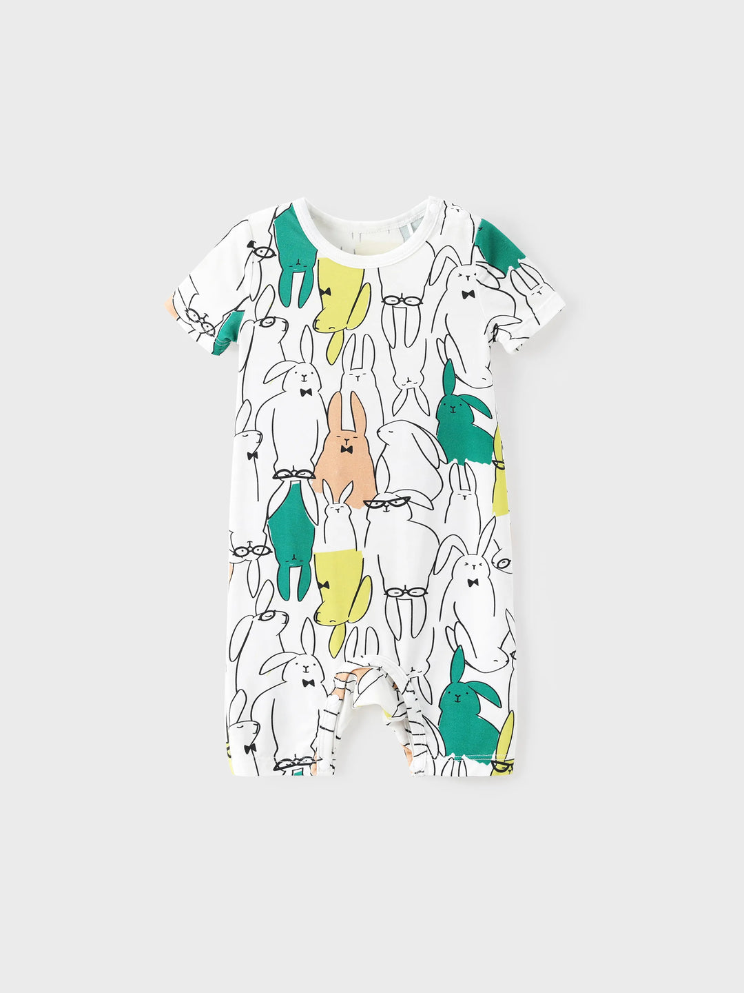 Pyjamas famille Bamboo à manches courtes assortis avec imprimé lapin (ajusté pour enfants) Blanc