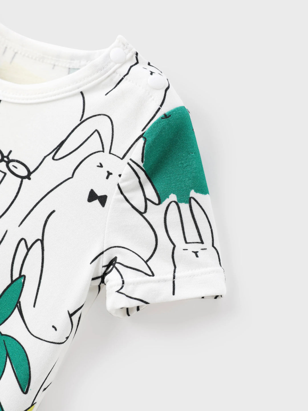 Pyjamas famille Bamboo à manches courtes assortis avec imprimé lapin (ajusté pour enfants) Blanc