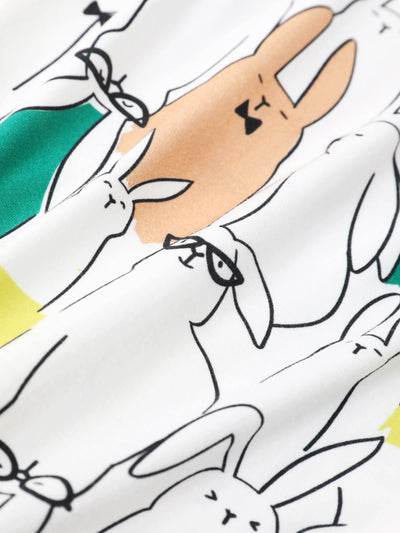 Bamboo Family Pajamas Rabbit Print Short-sleeve Matching Pajama Set (Snug-Fitting for Children) White