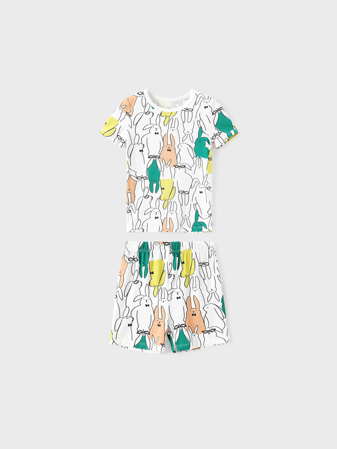 Pyjamas famille Bamboo à manches courtes assortis avec imprimé lapin (ajusté pour enfants) Blanc