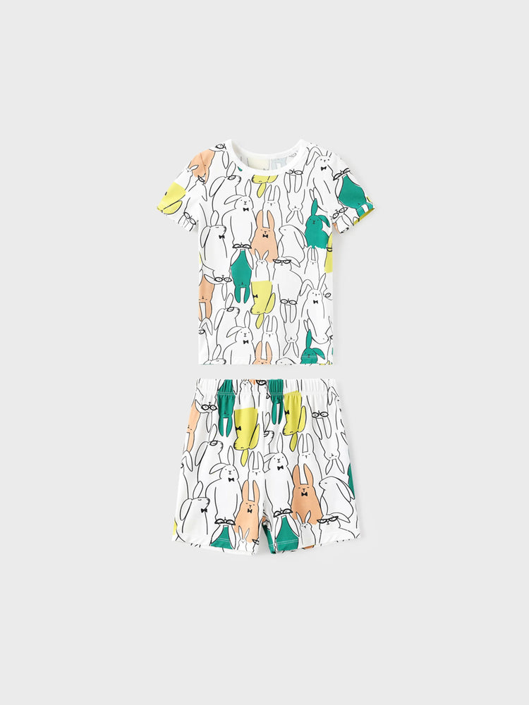 Bamboo Family Pajamas Rabbit Print Short-sleeve Matching Pajama Set (Snug-Fitting for Children) White