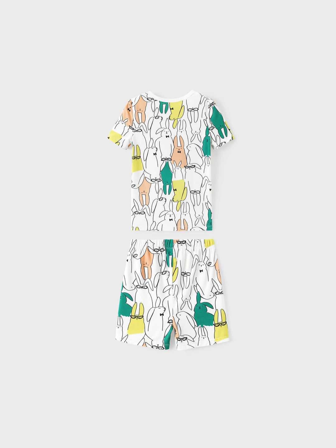 Pyjamas famille Bamboo à manches courtes assortis avec imprimé lapin (ajusté pour enfants) Blanc