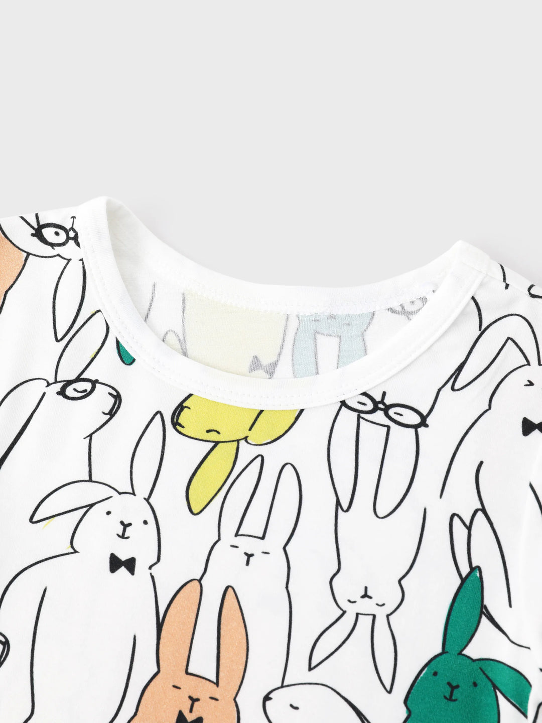 Pyjamas famille Bamboo à manches courtes assortis avec imprimé lapin (ajusté pour enfants) Blanc