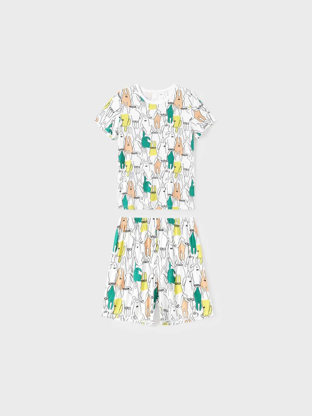 Pyjamas famille Bamboo à manches courtes assortis avec imprimé lapin (ajusté pour enfants) Blanc
