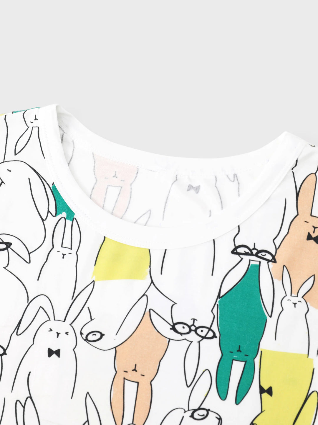 Pyjamas famille Bamboo à manches courtes assortis avec imprimé lapin (ajusté pour enfants) Blanc