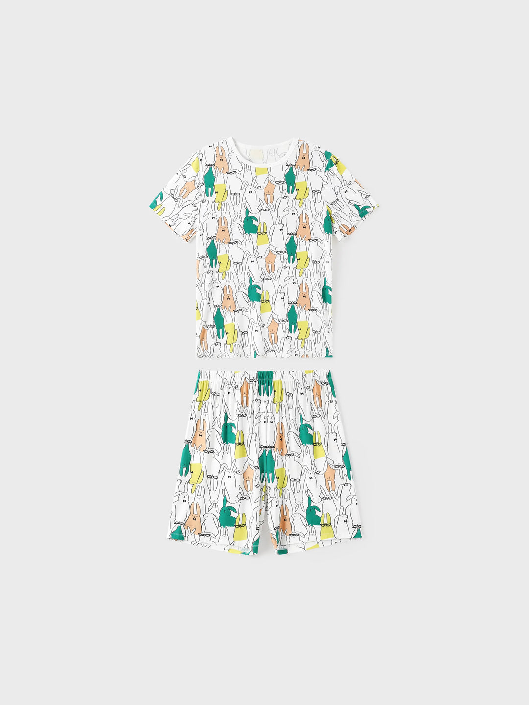 Pyjamas famille Bamboo à manches courtes assortis avec imprimé lapin (ajusté pour enfants) Blanc