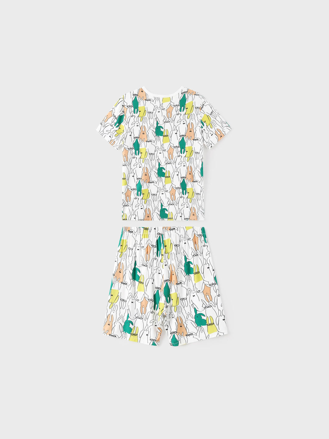 Pyjamas famille Bamboo à manches courtes assortis avec imprimé lapin (ajusté pour enfants) Blanc