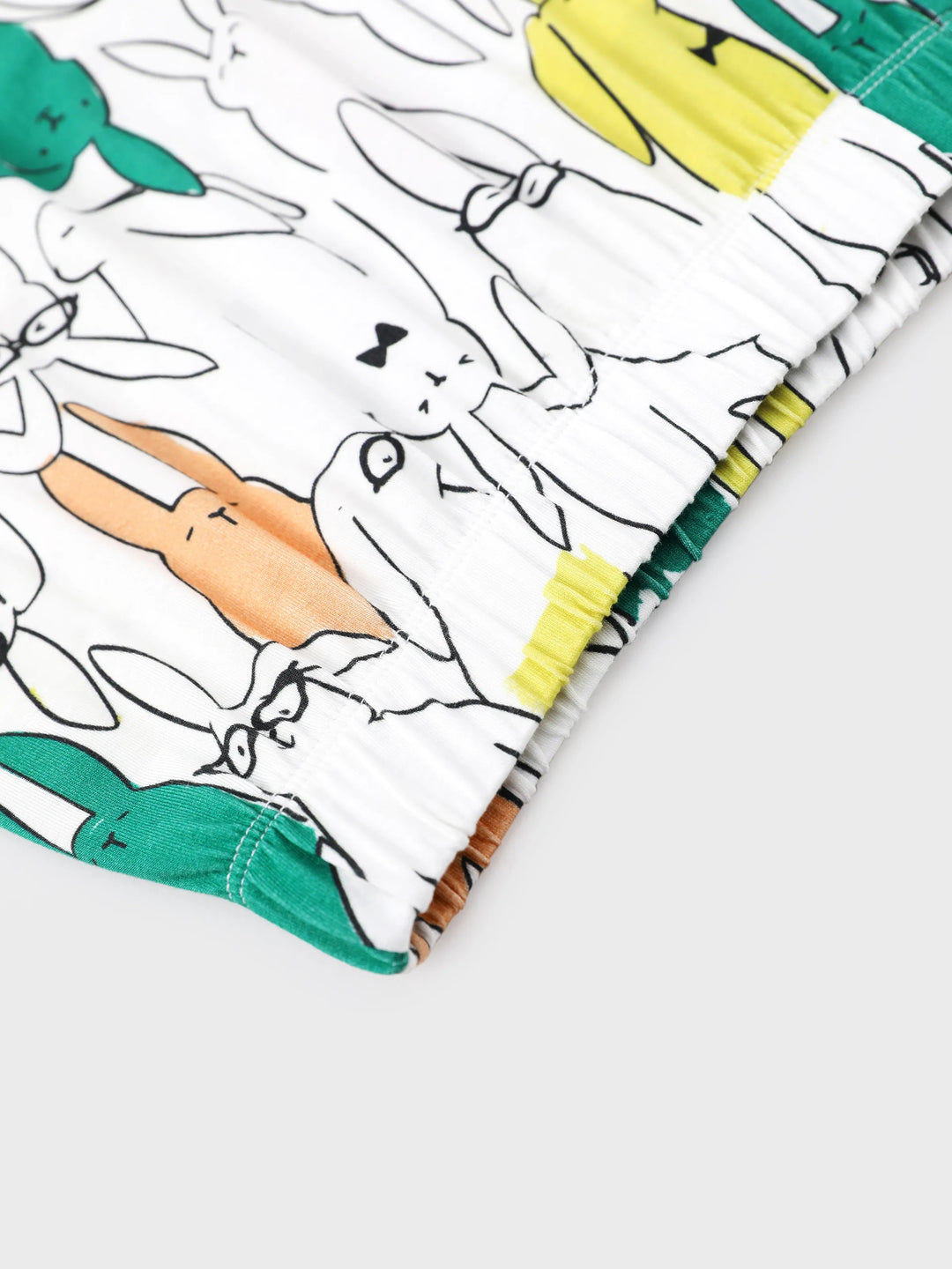 Pyjamas famille Bamboo à manches courtes assortis avec imprimé lapin (ajusté pour enfants) Blanc