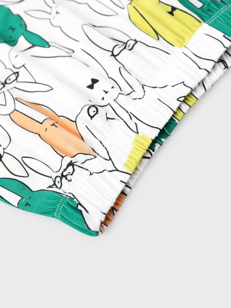 Bamboo Family Pajamas Rabbit Print Short-sleeve Matching Pajama Set (Snug-Fitting for Children) White