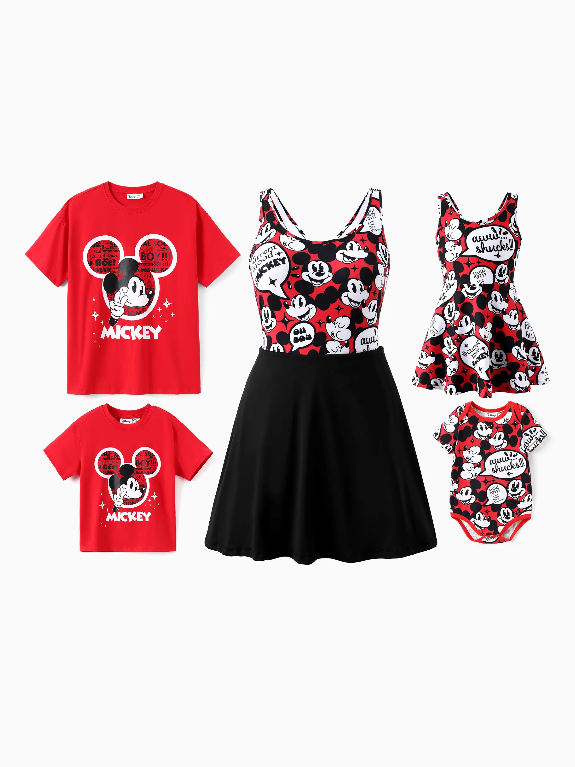 Disney Mickey and Friends Family Matching 1PC Mickey Mouse Graffiti Cotton T-Shirt or Colorblock Dress or Naia Allover Romper Red Disney Mickey and Friends Family Matching 1PC Mickey Mouse Graffiti Cotton T-Shirt or Colorblock Dress or Naia Allover Romper Red