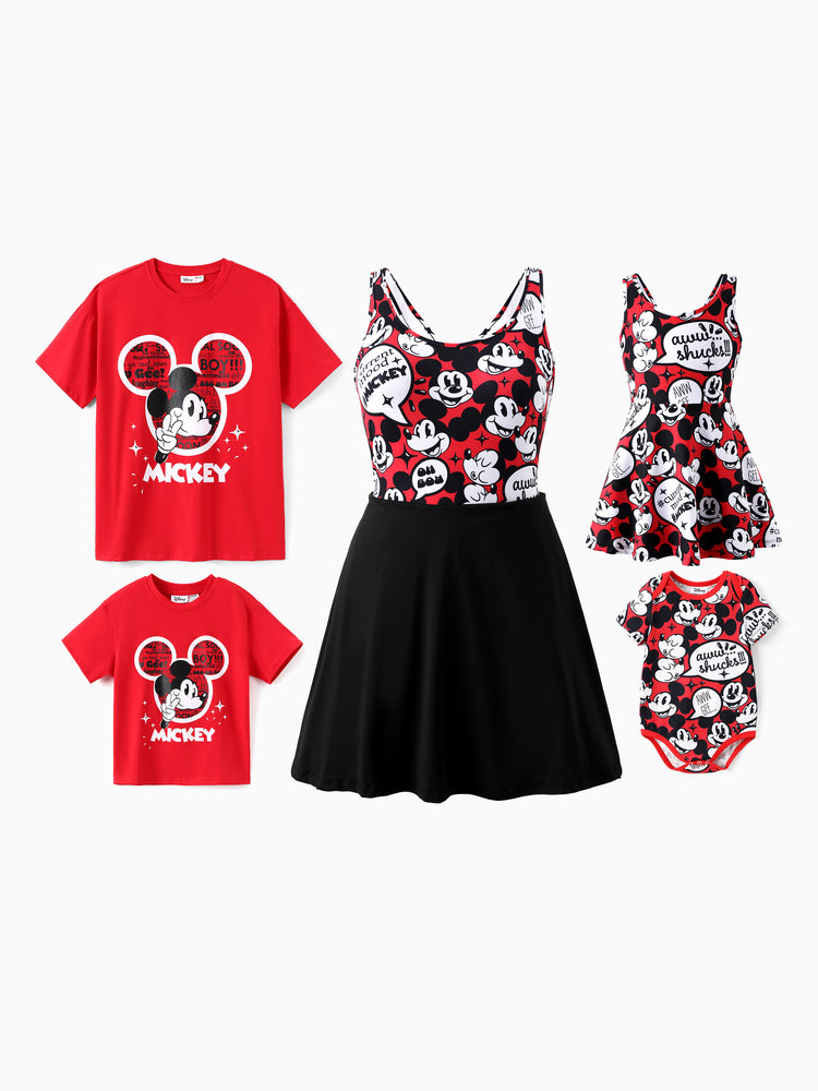 Disney Mickey and Friends Mommy and Me Family matching 1pc Mickey Mouse Graffiti Cotton T-shirt or Colorblock Dress with Built-in Shorts & Pockets or Naia™ Allover Romper  Red