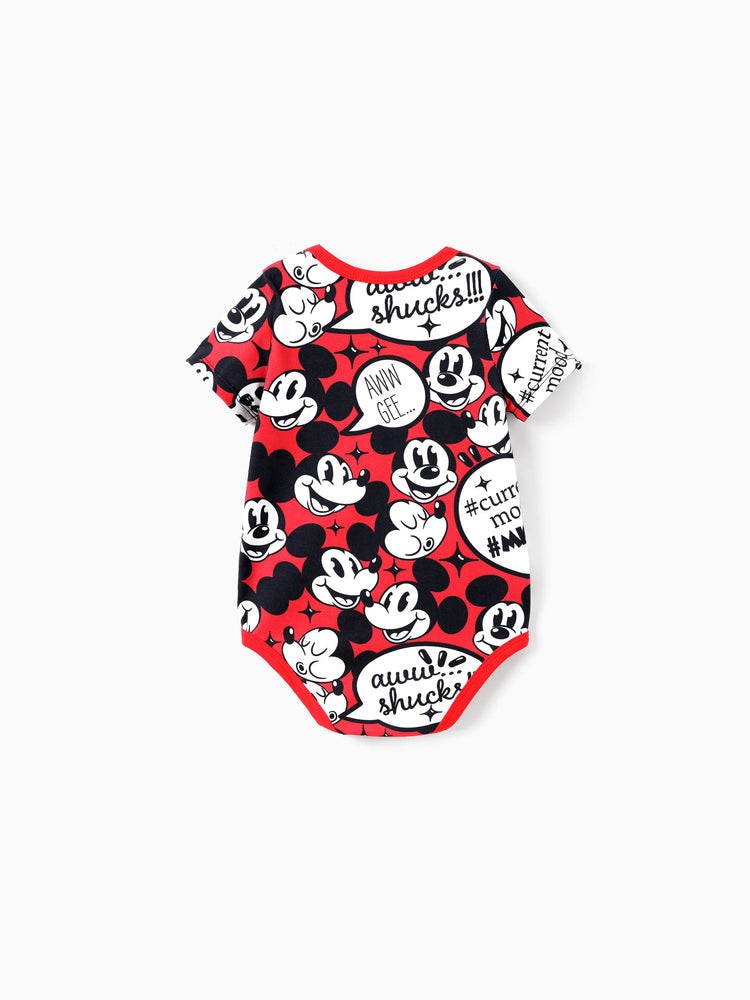 Daddy and Me Disney Mickey and Friends Family matching 1pc Mickey Mouse Graffiti Cotton T-shirt or Colorblock Dress or Naia™ Allover Romper  Red