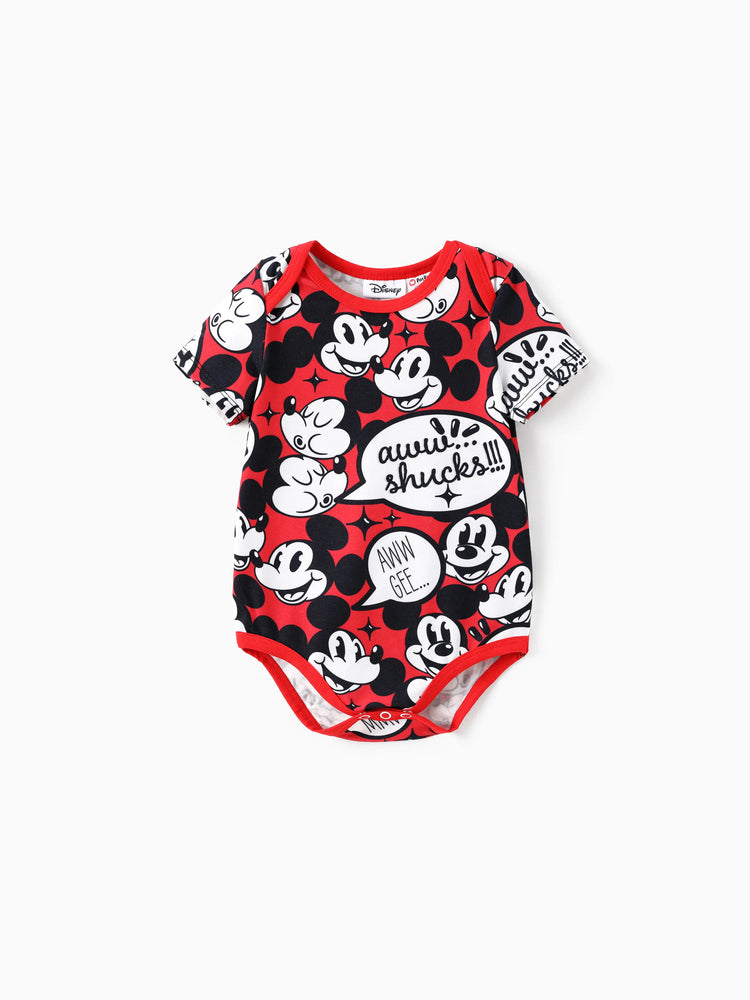 Daddy and Me Disney Mickey and Friends Family matching 1pc Mickey Mouse Graffiti Cotton T-shirt or Colorblock Dress or Naia™ Allover Romper  Red