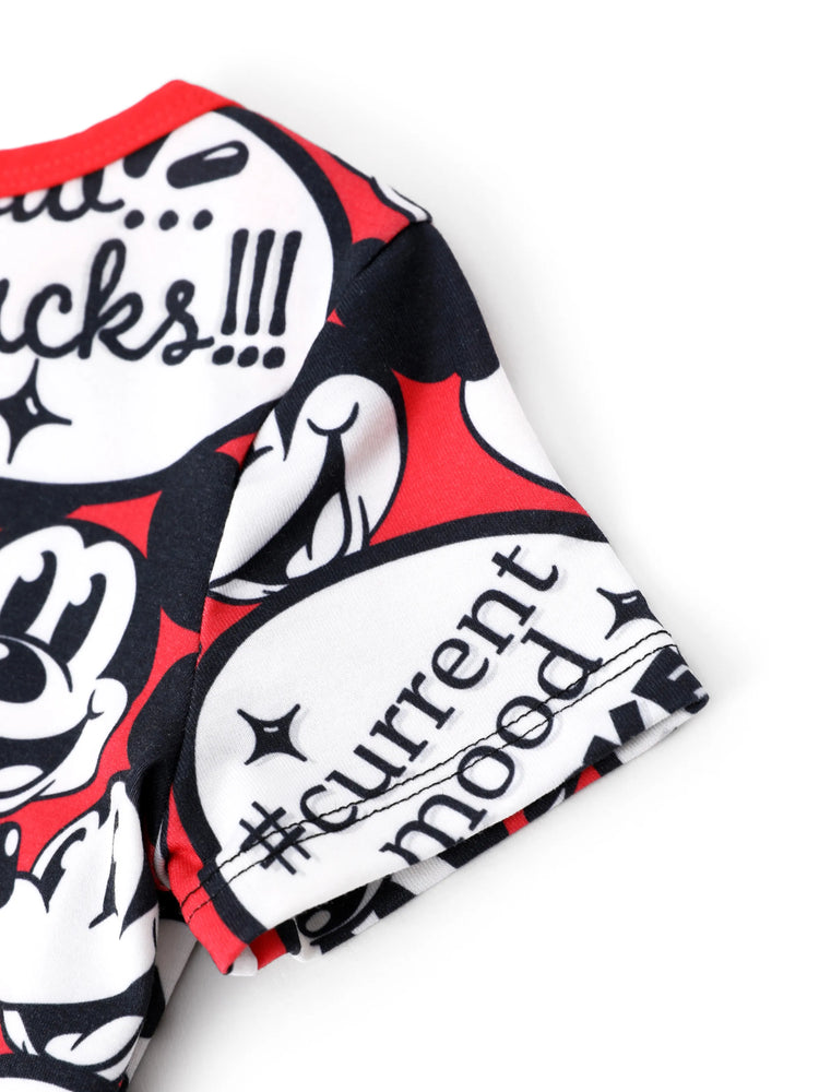 Disney Mickey and Friends Family matching 1pc Mickey Mouse Graffiti Cotton T-shirt or Colorblock Dress or Naia™ Allover Romper Red