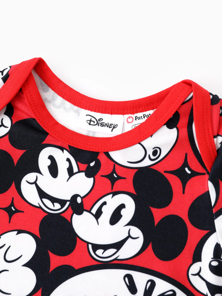 Disney Mickey and Friends Family matching 1pc Mickey Mouse Graffiti Cotton T-shirt or Colorblock Dress or Naia™ Allover Romper Red