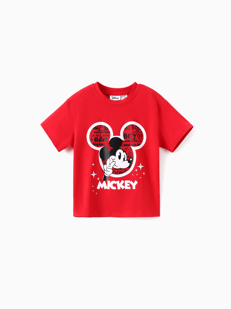 Disney Mickey and Friends Family matching 1pc Mickey Mouse Graffiti Cotton T-shirt or Colorblock Dress or Naia™ Allover Romper Red
