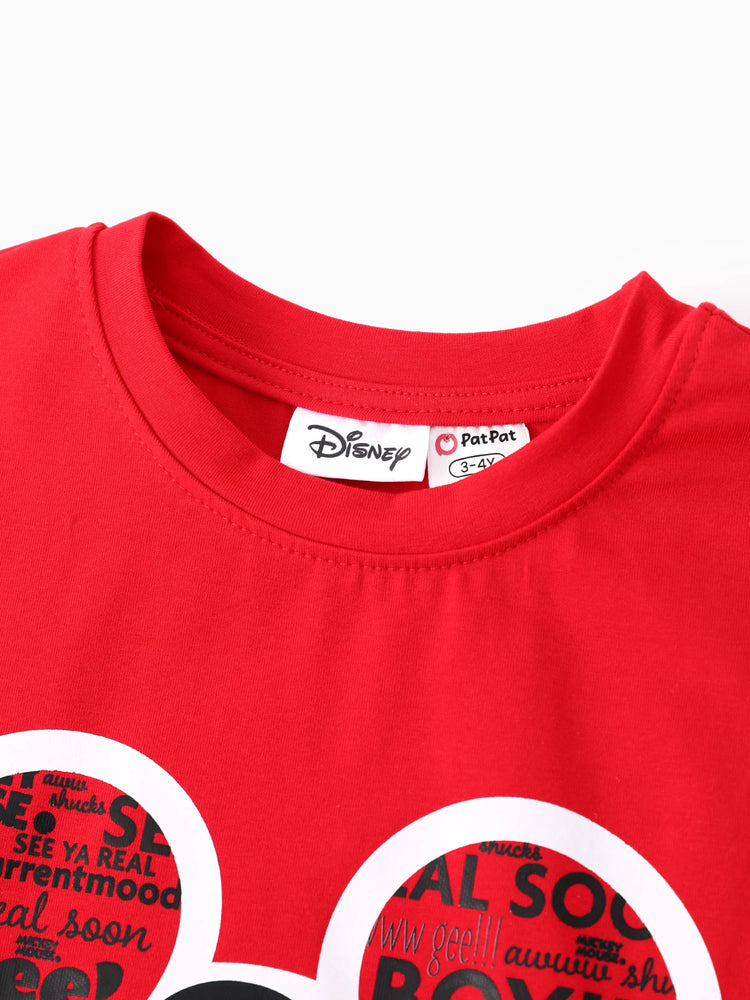 Disney Mickey and Friends Family matching 1pc Mickey Mouse Graffiti Cotton T-shirt or Colorblock Dress or Naia™ Allover Romper Red