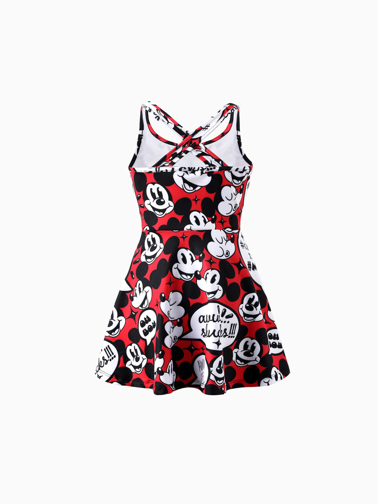 Mommy and Me Disney Mickey and Friends Family matching 1pc Mickey Mouse Graffiti Cotton T-shirt or Colorblock Dress or Naia™ Allover Romper  Red