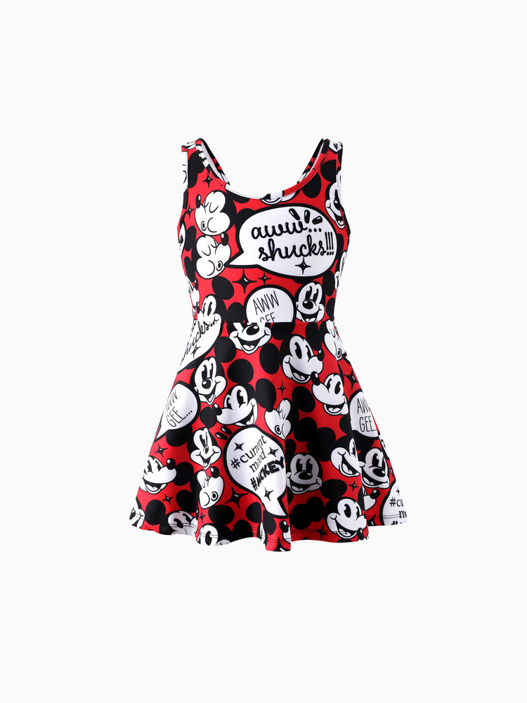 Mommy and Me Disney Mickey and Friends Family matching 1pc Mickey Mouse Graffiti Cotton T-shirt or Colorblock Dress or Naia™ Allover Romper  Red