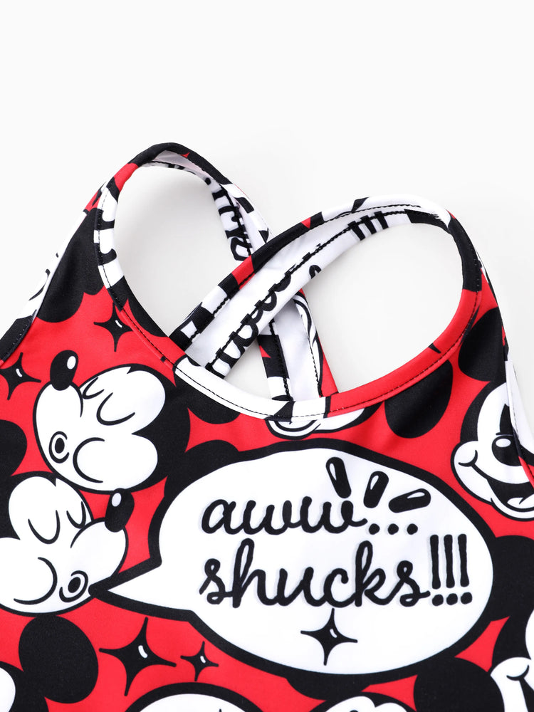 Mommy and Me Disney Mickey and Friends Family matching 1pc Mickey Mouse Graffiti Cotton T-shirt or Colorblock Dress or Naia™ Allover Romper  Red