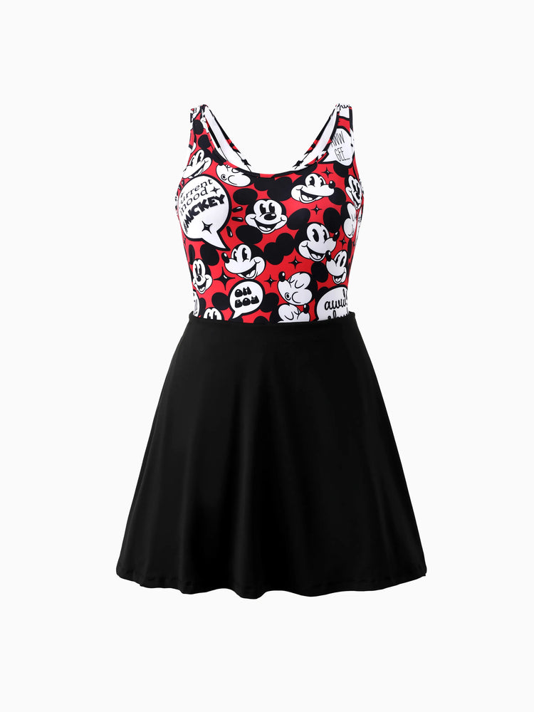 Mommy and Me Disney Mickey and Friends Family matching 1pc Mickey Mouse Graffiti Cotton T-shirt or Colorblock Dress or Naia™ Allover Romper  Red
