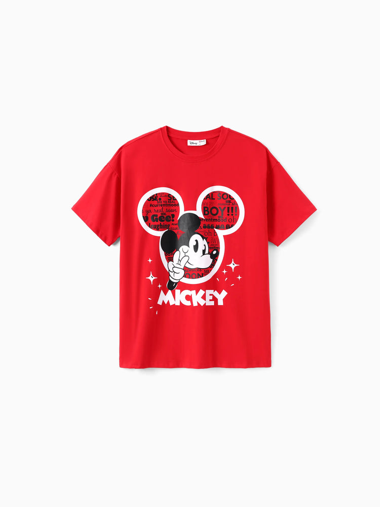 Daddy and Me Disney Mickey and Friends Family matching 1pc Mickey Mouse Graffiti Cotton T-shirt or Colorblock Dress or Naia™ Allover Romper  Red