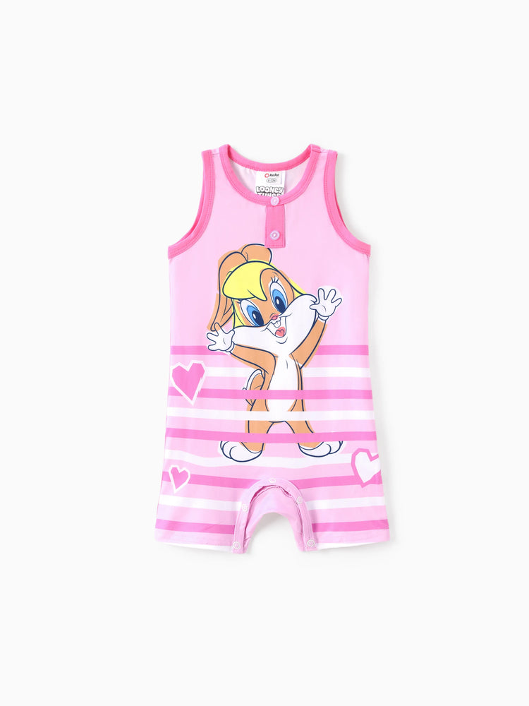 Looney Tunes Baby Junge/Mädchen 1 Stück Charakter Gestreifter Print Ärmelloser Jumpsuit  rosa