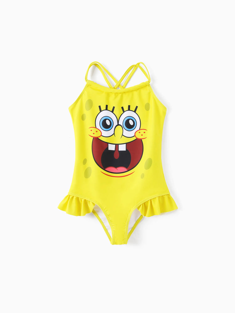 SpongeBob SquarePants Toddler/Kid Girl 1pcs Character Gradient Print Ruffle-hem One-piece UPF 50+ Swimsuit Yellow