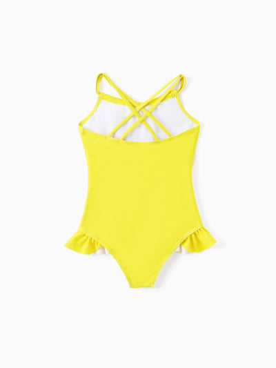 SpongeBob SquarePants Toddler/Kid Girl 1pcs Character Gradient Print Ruffle-hem One-piece UPF 50+ Swimsuit Yellow