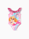 PAW Patrol Kleinkind Mädchen 1 Stück Skye Ocean Muster Glänzendes Material Rüschen UPF 50+ Badeanzug Fuchsie