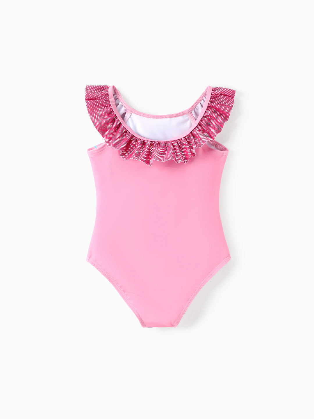 Maillot de bain 1 pièce pour petite fille de la Pat'Patrouille, motif Skye, matière brillante, volants, protection UPF 50+, rose vif