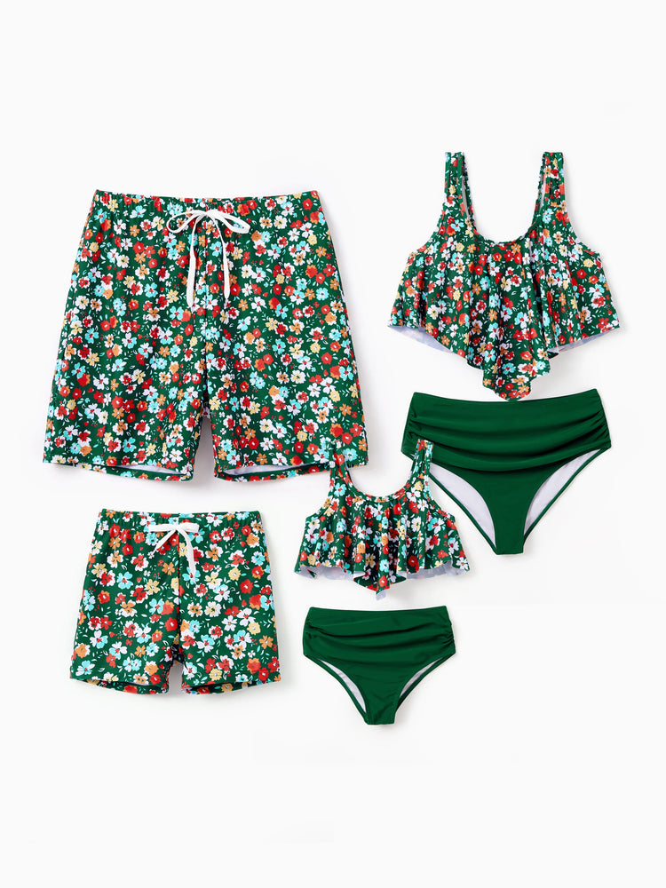 Family Matching Flora Swim Trunks or Strap two-piece Swimsuit
 Dark Green