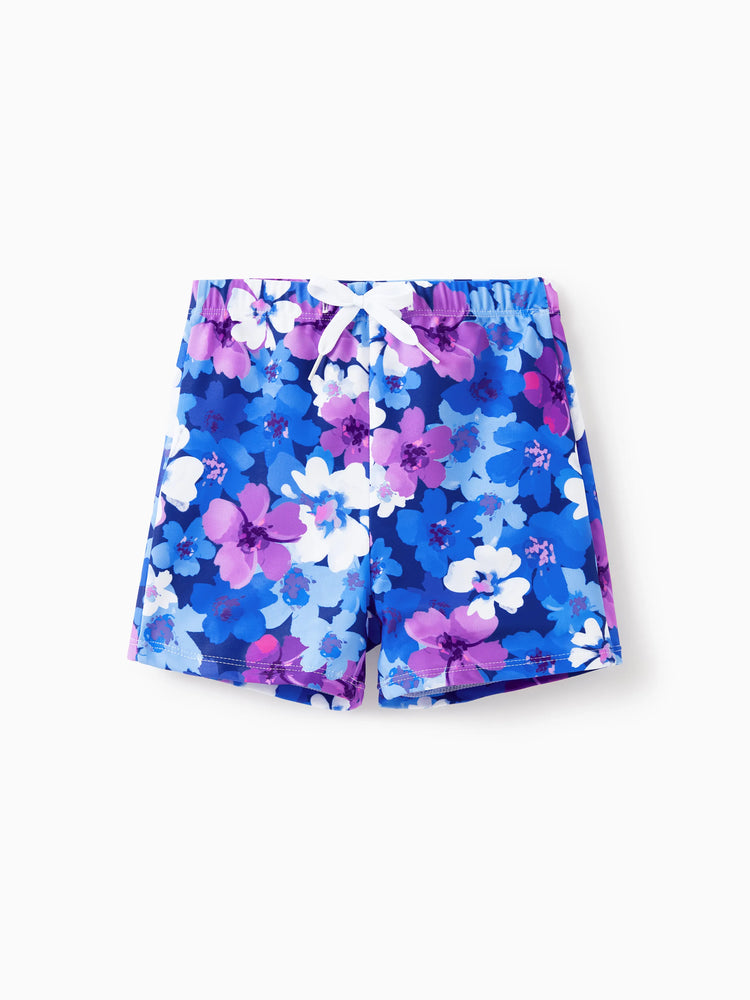 Family Matching Flora Swim Trunks or Smocking Strap two-piece Swimsuit Purple