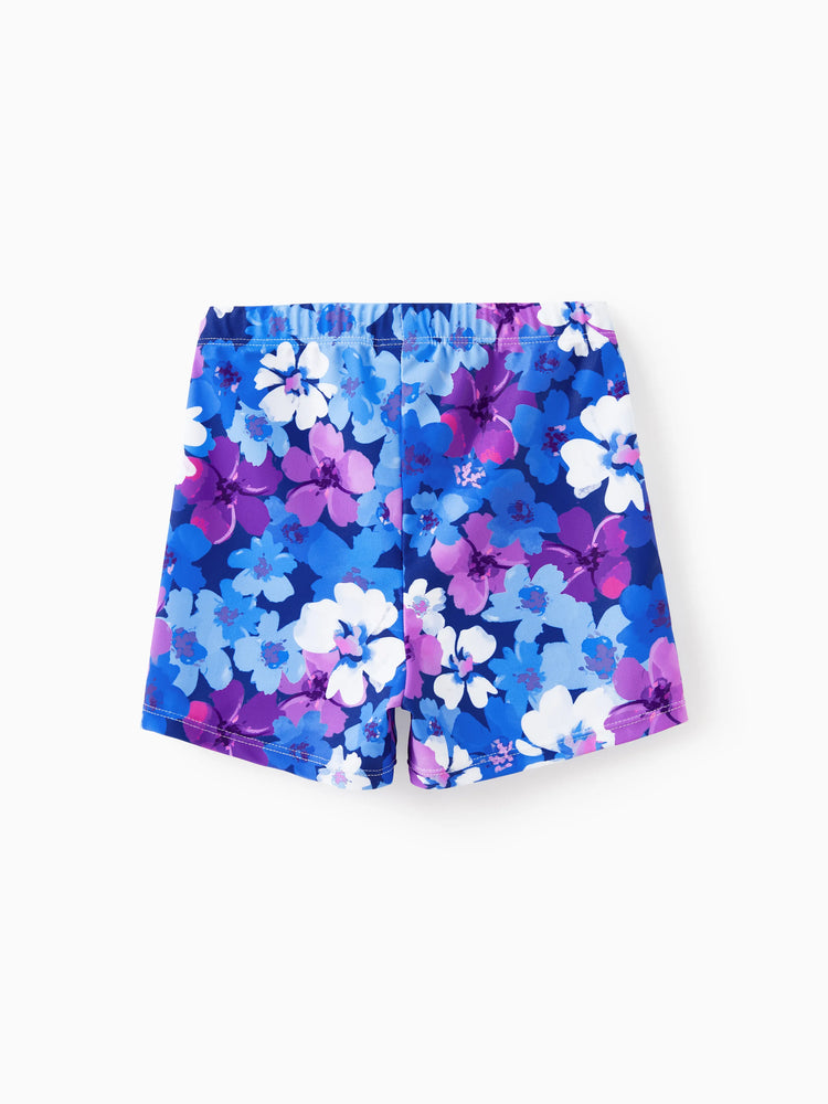 Family Matching Flora Swim Trunks or Smocking Strap two-piece Swimsuit Purple
