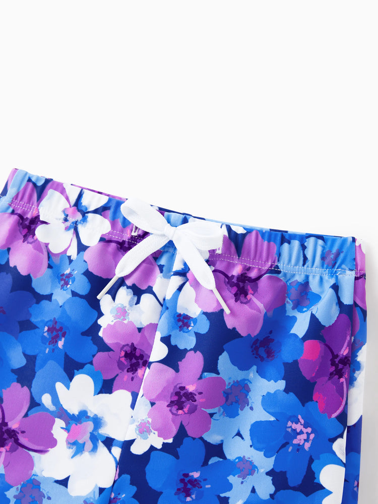 Family Matching Flora Swim Trunks or Smocking Strap two-piece Swimsuit Purple