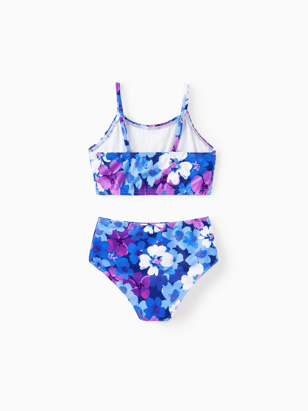 Bañador de dos piezas con tirantes fruncidos y estampado floral para niña pequeña Púrpura