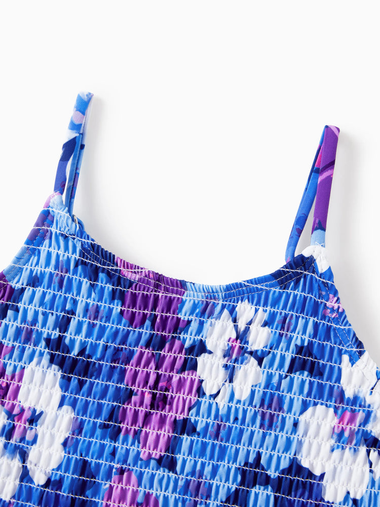 Family Matching Flora Swim Trunks or Smocking Strap two-piece Swimsuit Purple