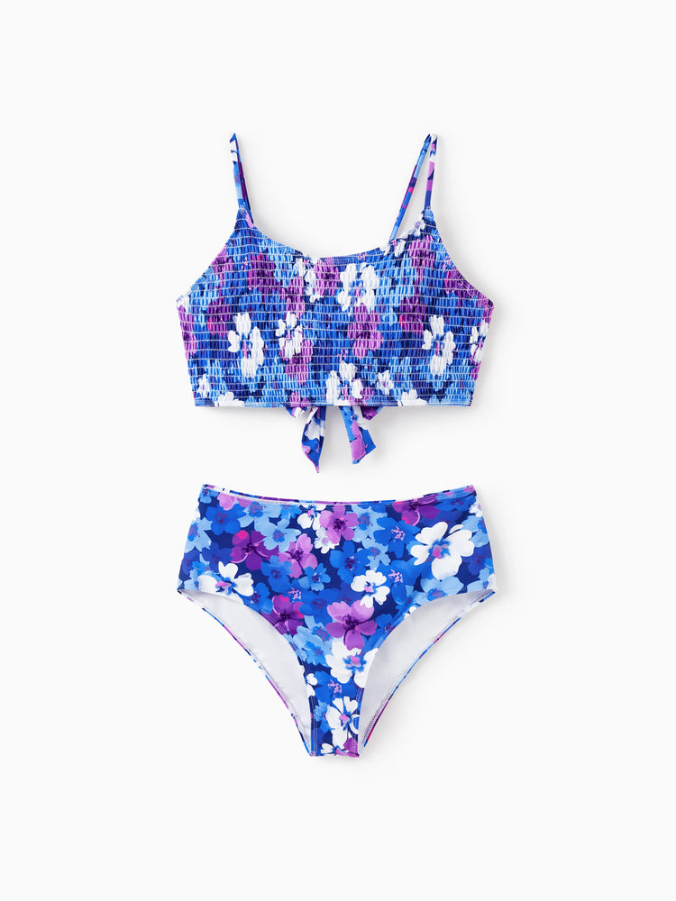 Family Matching Flora Swim Trunks or Smocking Strap two-piece Swimsuit Purple