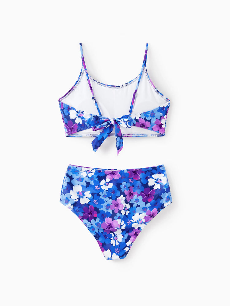 Family Matching Flora Swim Trunks or Smocking Strap two-piece Swimsuit Purple