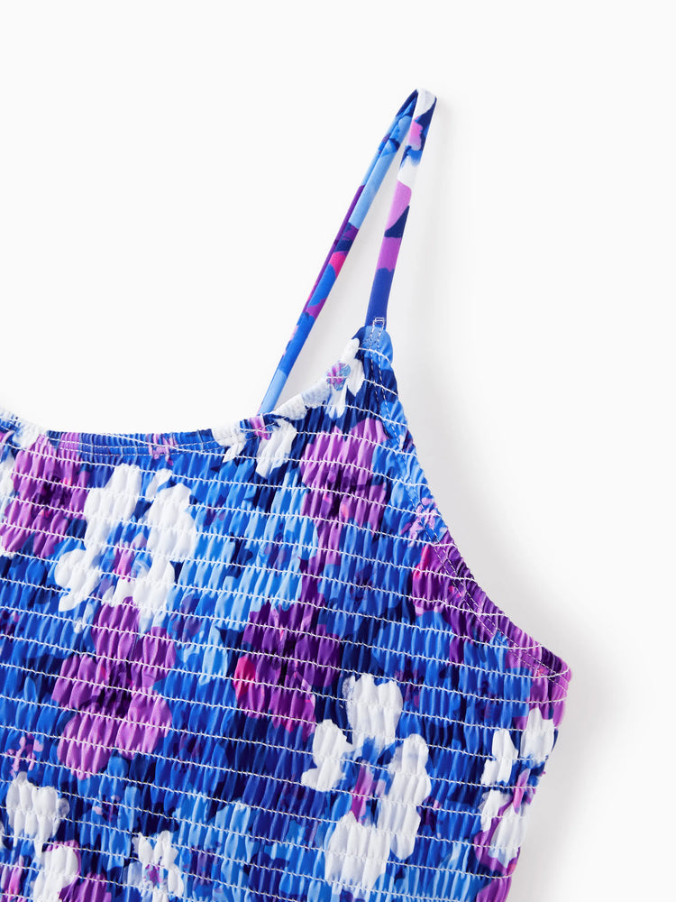 Family Matching Flora Swim Trunks or Smocking Strap two-piece Swimsuit Purple