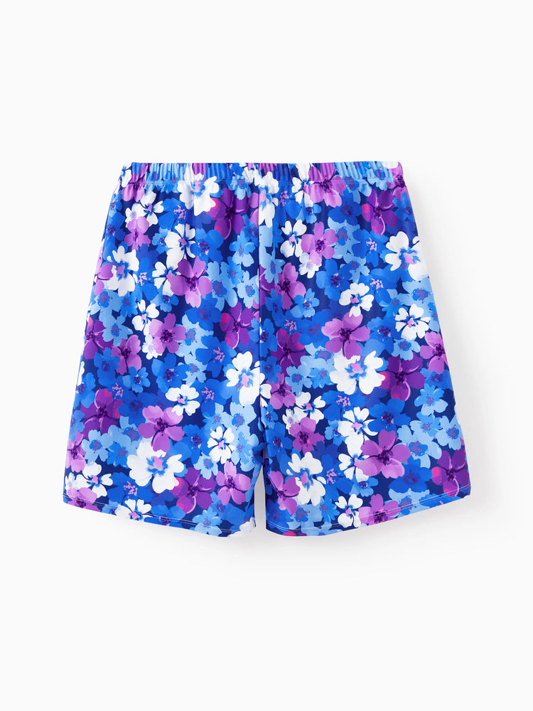 Family Matching Flora Swim Trunks or Smocking Strap two-piece Swimsuit Purple