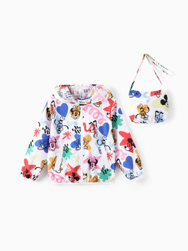 Disney Mickey and Friends Toddler Boy Mickey 1pc Allover Print Zipper Hooded Sun Protection Storage Long-sleeve Jacket White