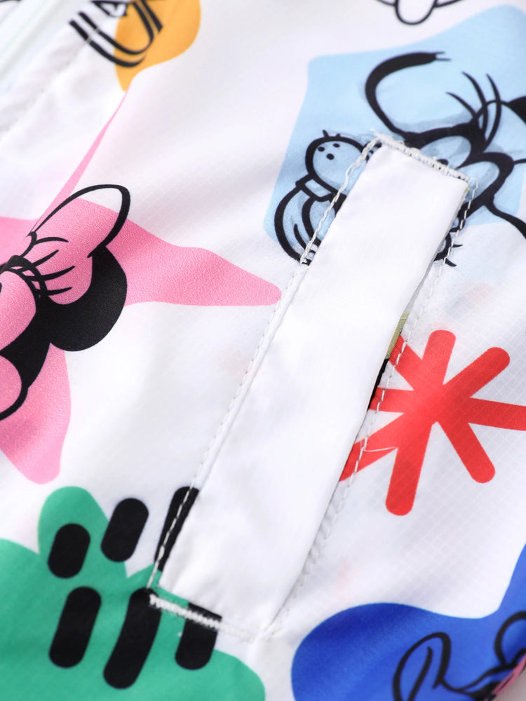 Chaqueta de manga larga con capucha, cremallera y estampado integral de Mickey y sus amigos de Disney para niño pequeño, color blanco, 1 pieza